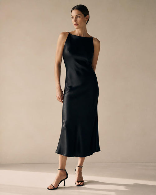 Alexandra Silk Midi Dress in black