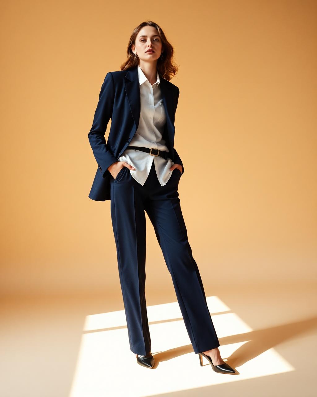 Belsize navy straight-leg tailored trousers