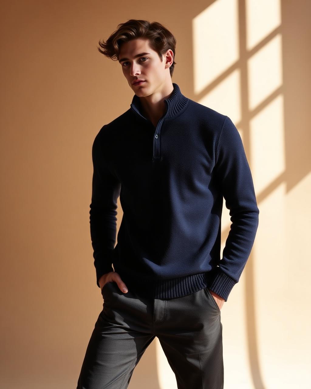 Clerkenwell navy merino quarter-zip knit