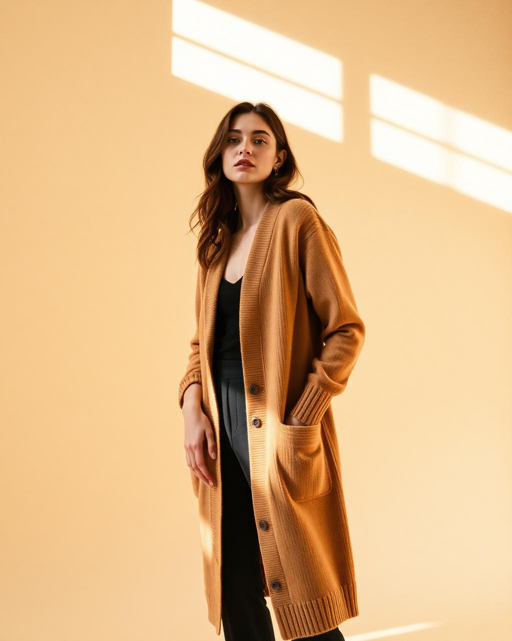 Hampstead camel merino longline cardigan