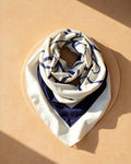 Knightsbridge ivory and navy printed silk scarf