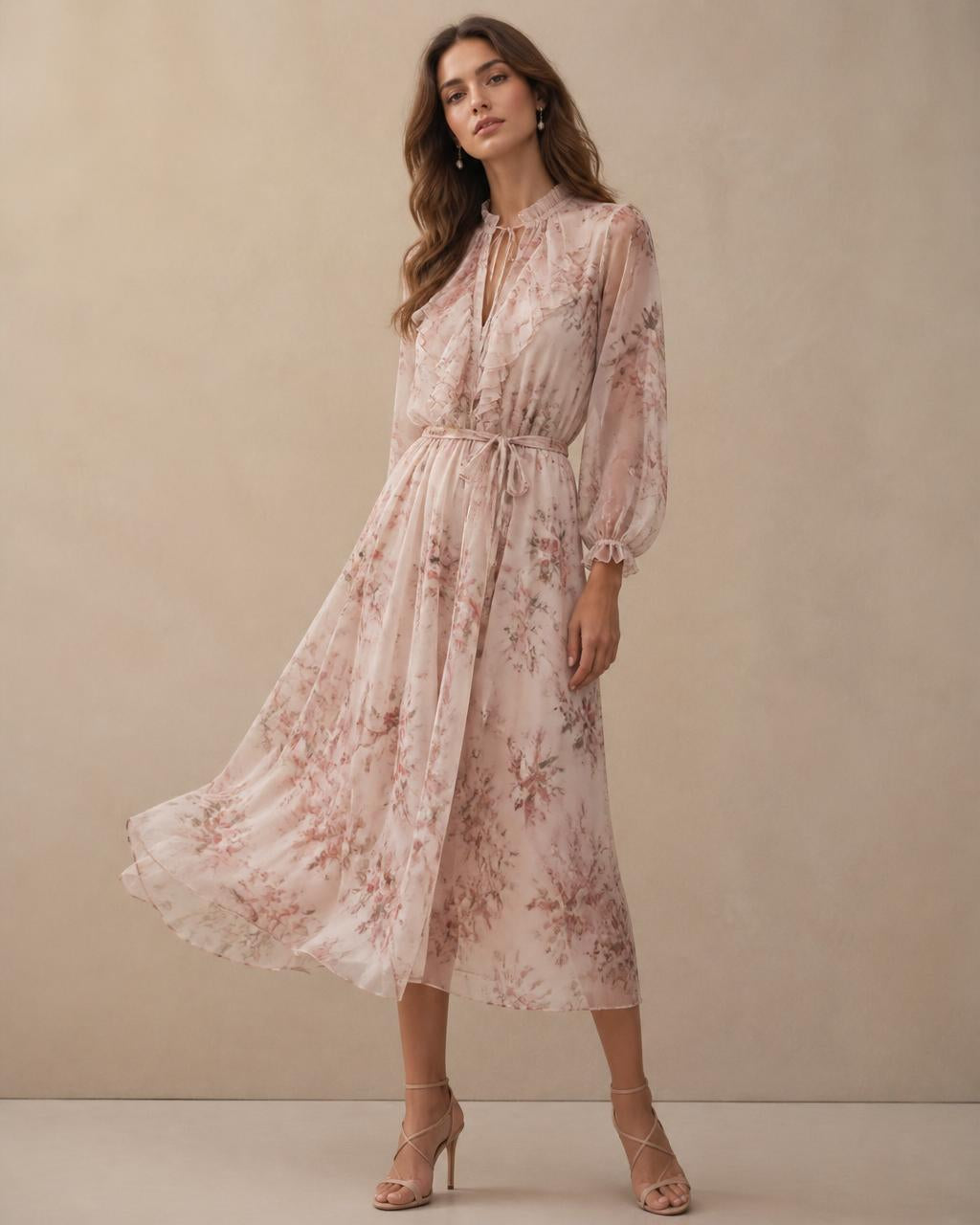 Ladbroke Grove Floral Midi Dress in blush