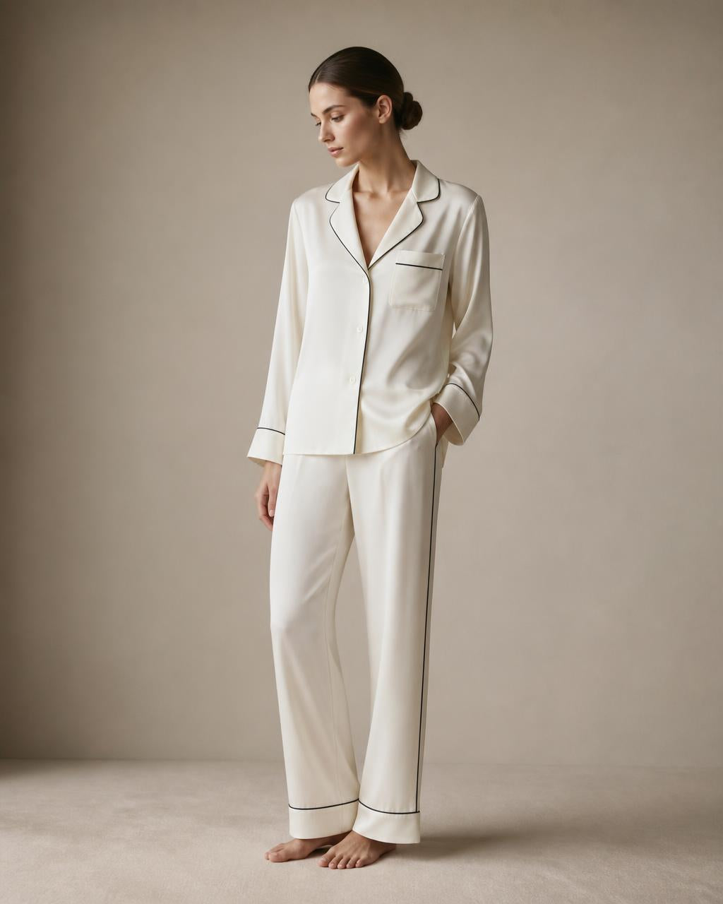 Maida Vale Silk Pyjama Set in ivory