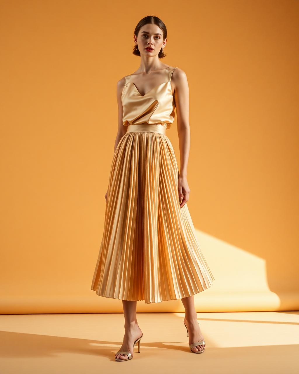 Mayfair champagne satin pleated midi skirt