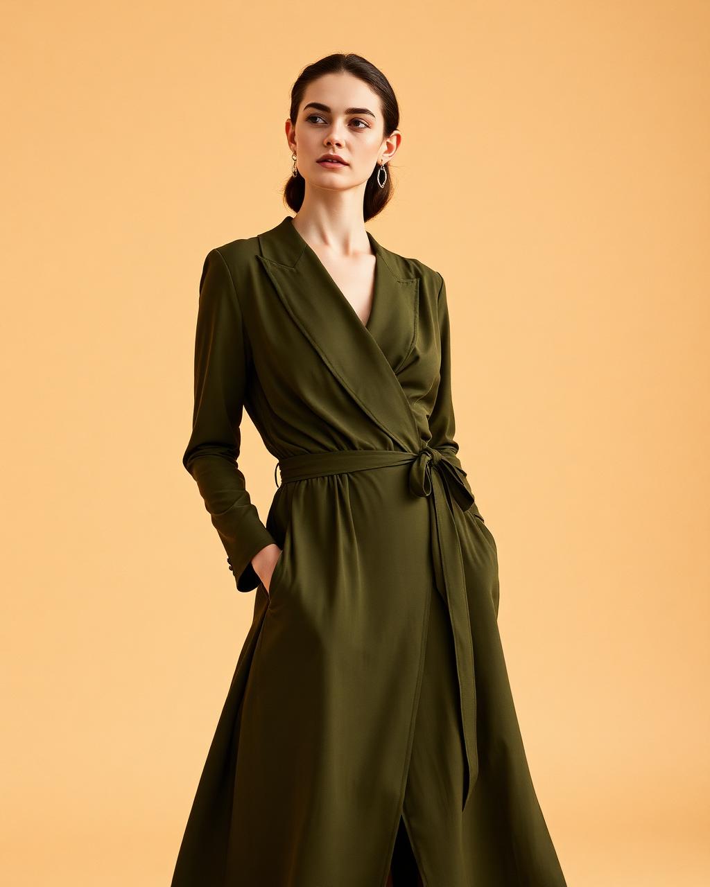 Notting Hill olive midi wrap dress