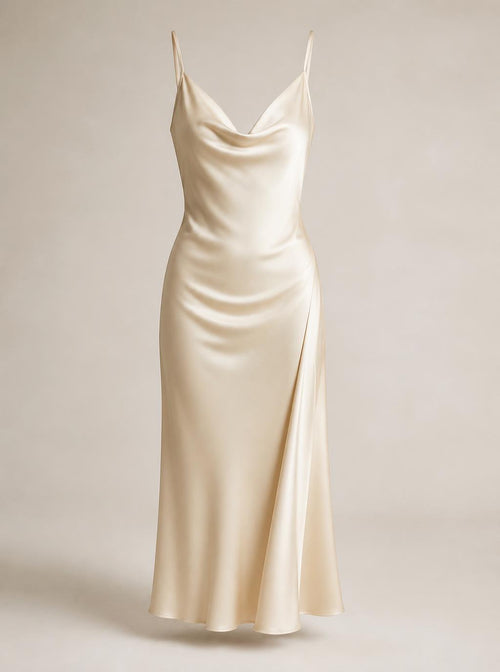 Ivory silk slip midi dress