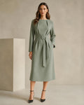South Kensington Belted Midi Dress in sage