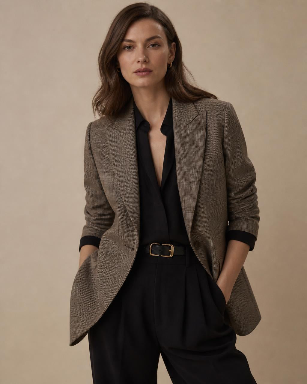 Wandsworth Check Wool Blazer in taupe